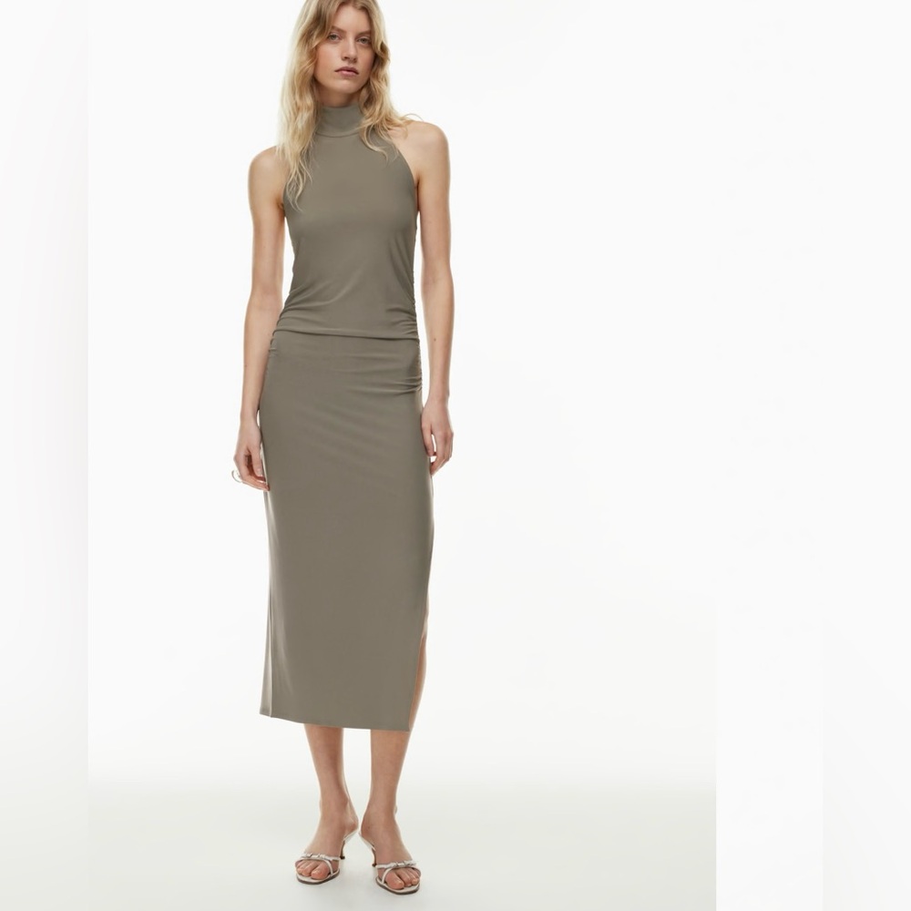 Aritzia maxi dress attire olive color